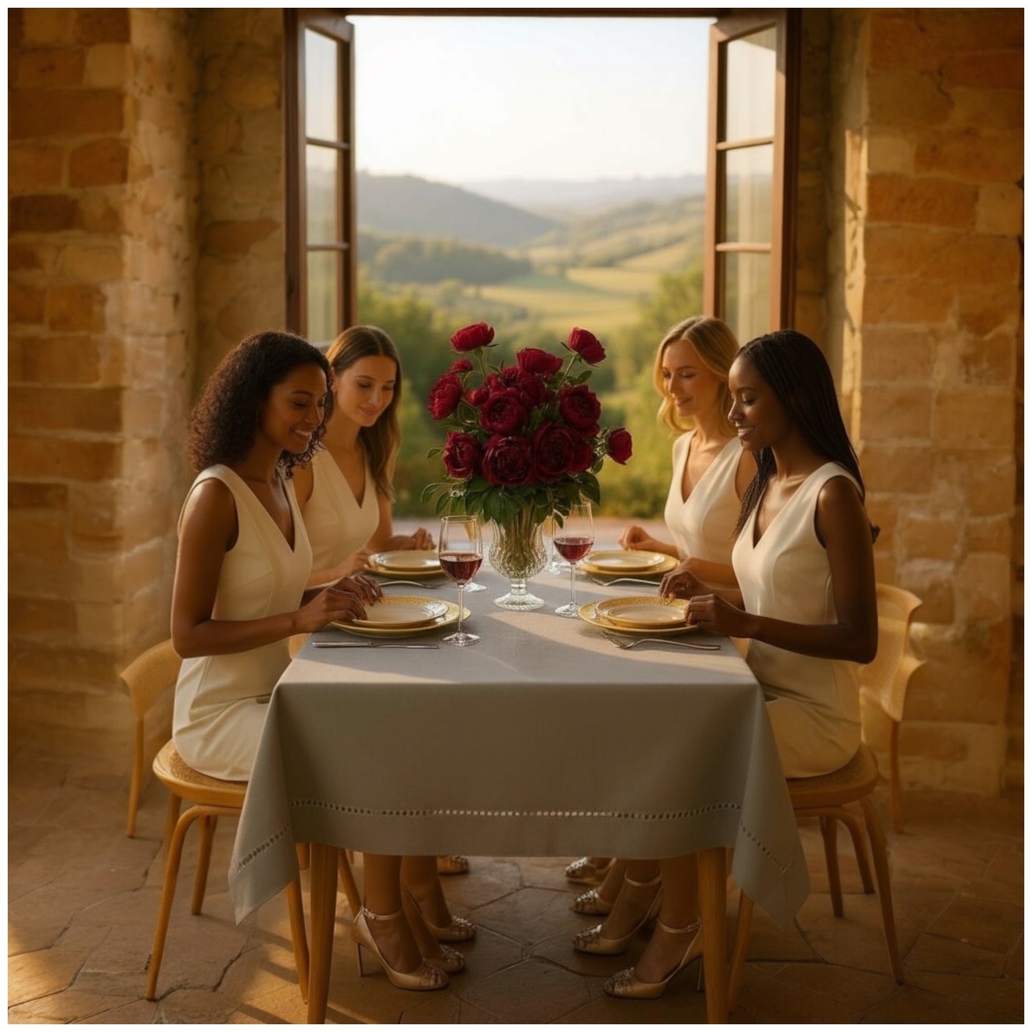 Luxury White Hemstitch Tablecloth-140cm x 180cm