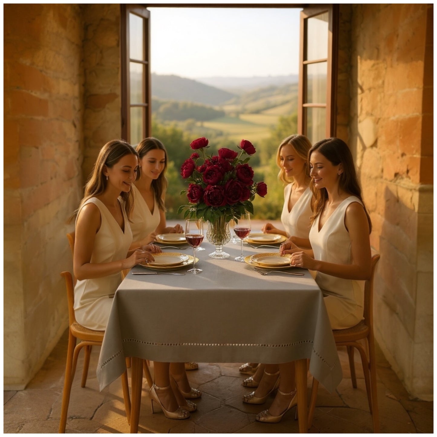 Luxury White Hemstitch Tablecloth-140cm x 180cm