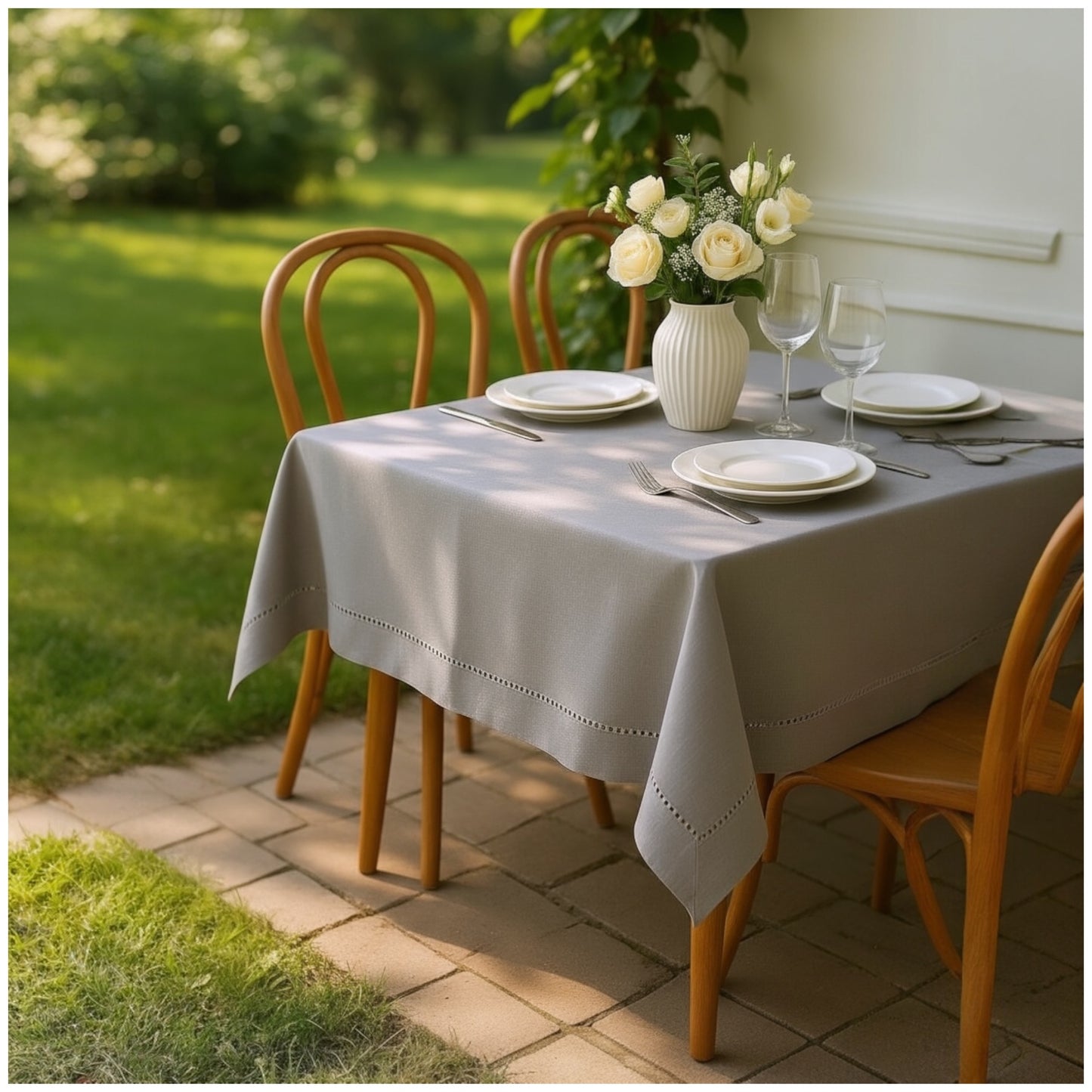 Luxury White Hemstitch Tablecloth-140cm x 180cm