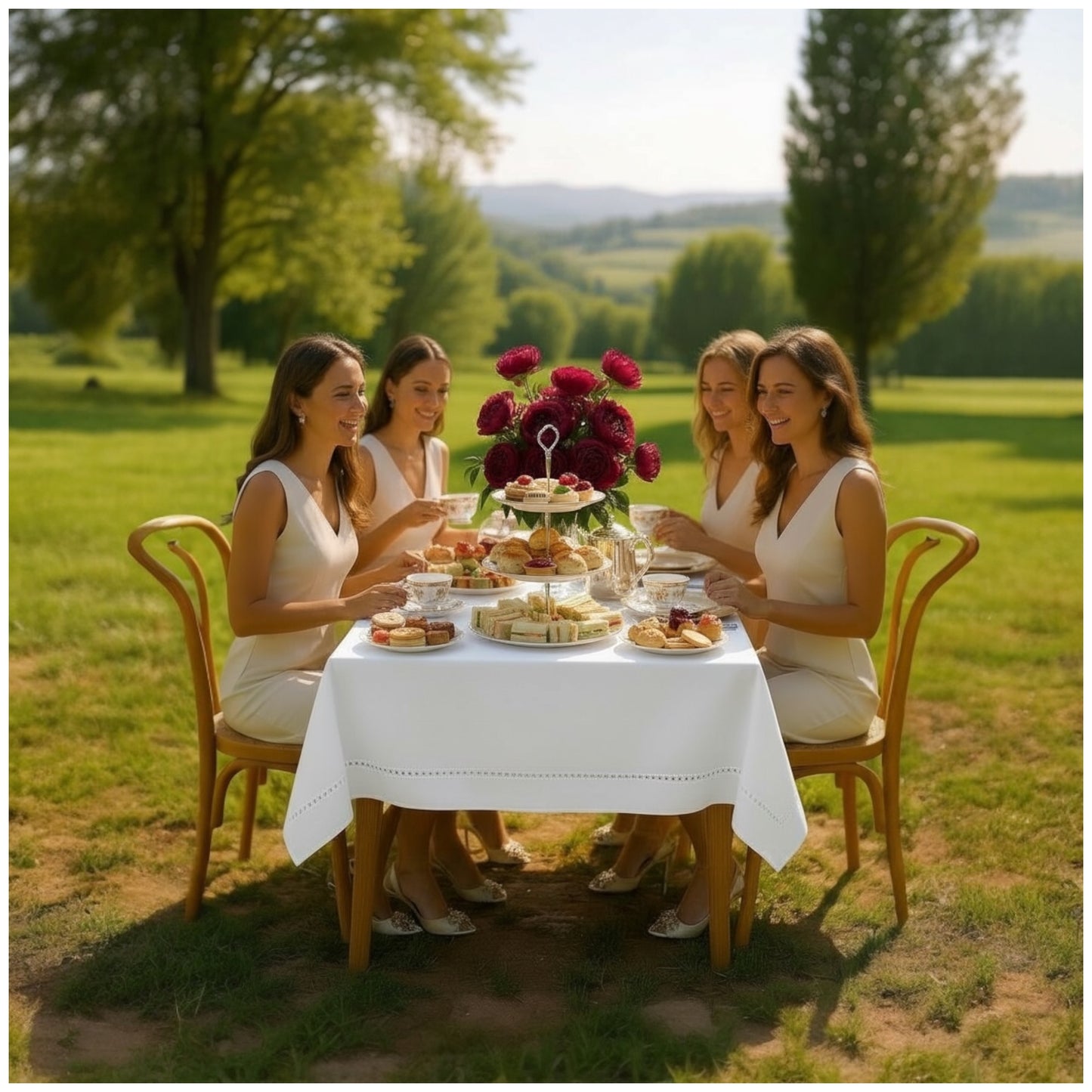 Luxury White Hemstitch Tablecloth-140cm x 180cm