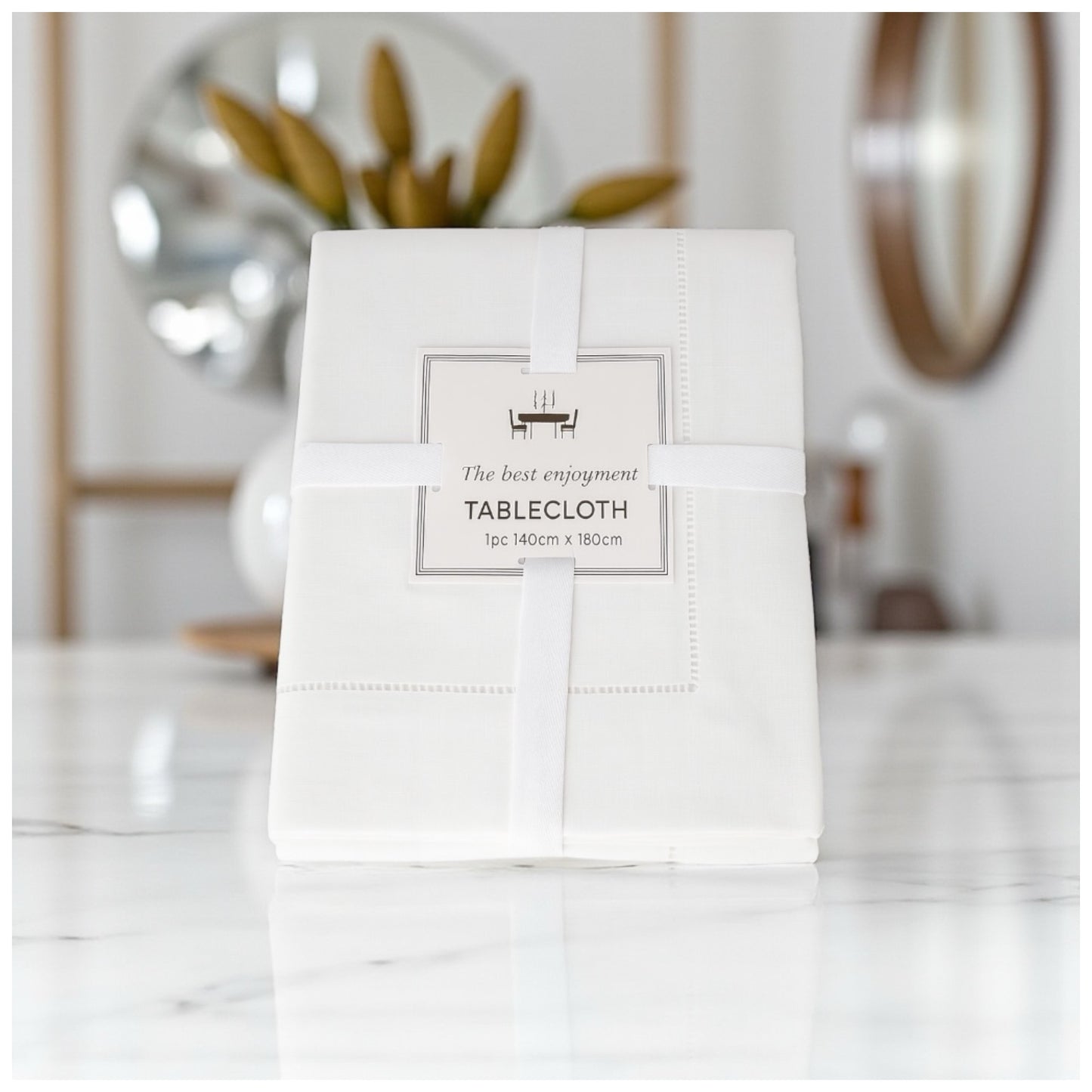 Luxury White Hemstitch Tablecloth-140cm x 180cm