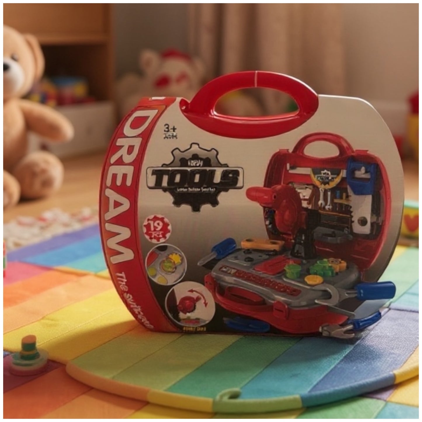 Toy 19-Piece Kids Tool Box Play Set – Portable Builder Kit with Carry Case | Ages 3+