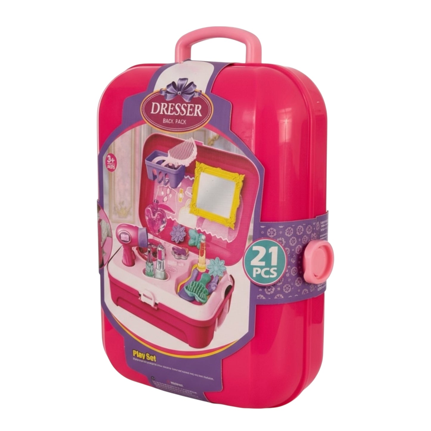 Toy 21-Piece Dresser Backpack Play Set – Portable Vanity Toy for Girls (Pink)