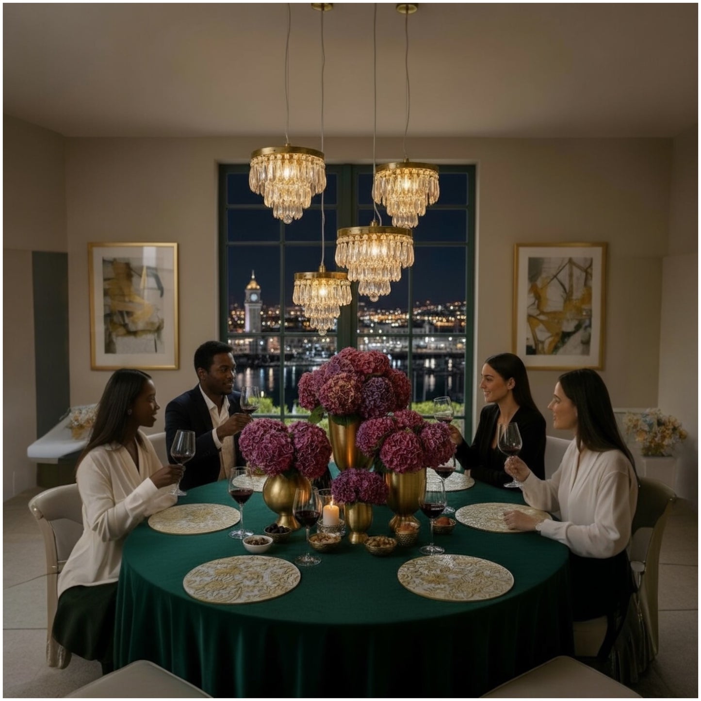 Luxury Metallic Gold-Etched Translucent Round Placemats - Set Of 6