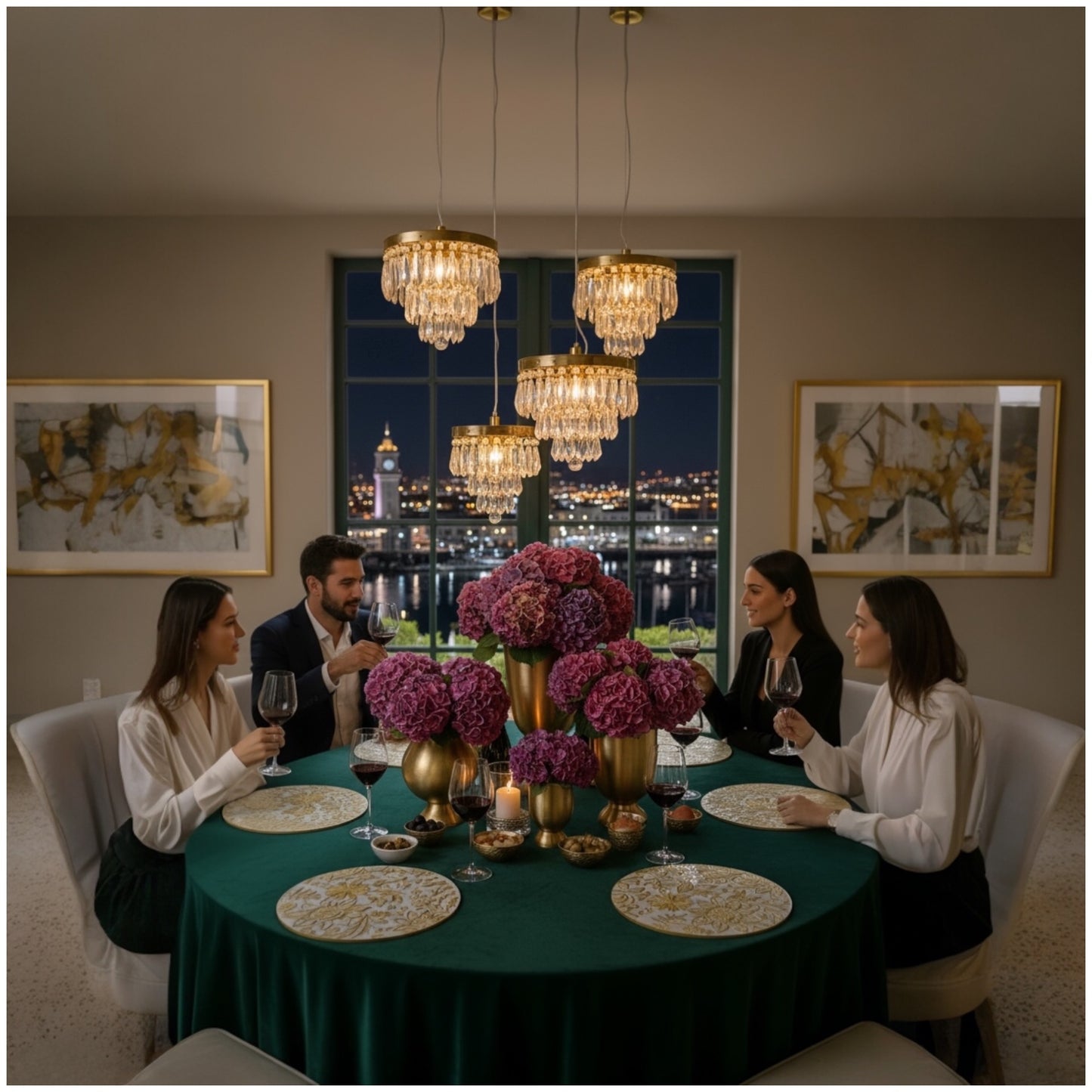 Luxury Metallic Gold-Etched Translucent Round Placemats - Set Of 6