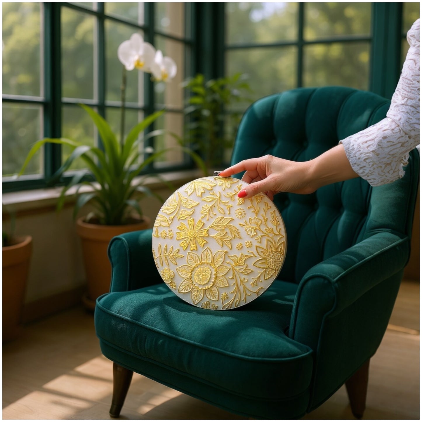 Luxury Metallic Gold-Etched Translucent Round Placemats - Set Of 6