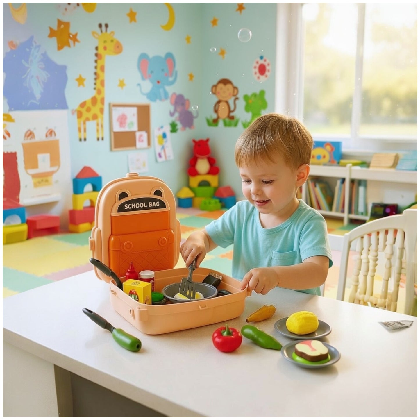 Toy Kids Cooking Backpack Playset – 22-Piece Portable Kitchen Toy for Boys & Girls – Pretend Play Chef Set