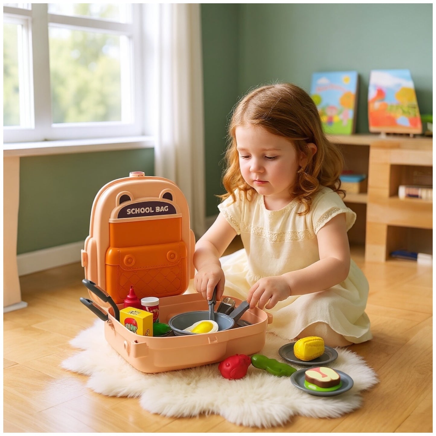 Toy Kids Cooking Backpack Playset – 22-Piece Portable Kitchen Toy for Boys & Girls – Pretend Play Chef Set