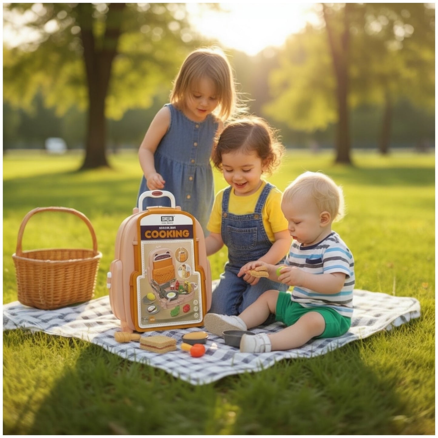 Toy Kids Cooking Backpack Playset – 22-Piece Portable Kitchen Toy for Boys & Girls – Pretend Play Chef Set