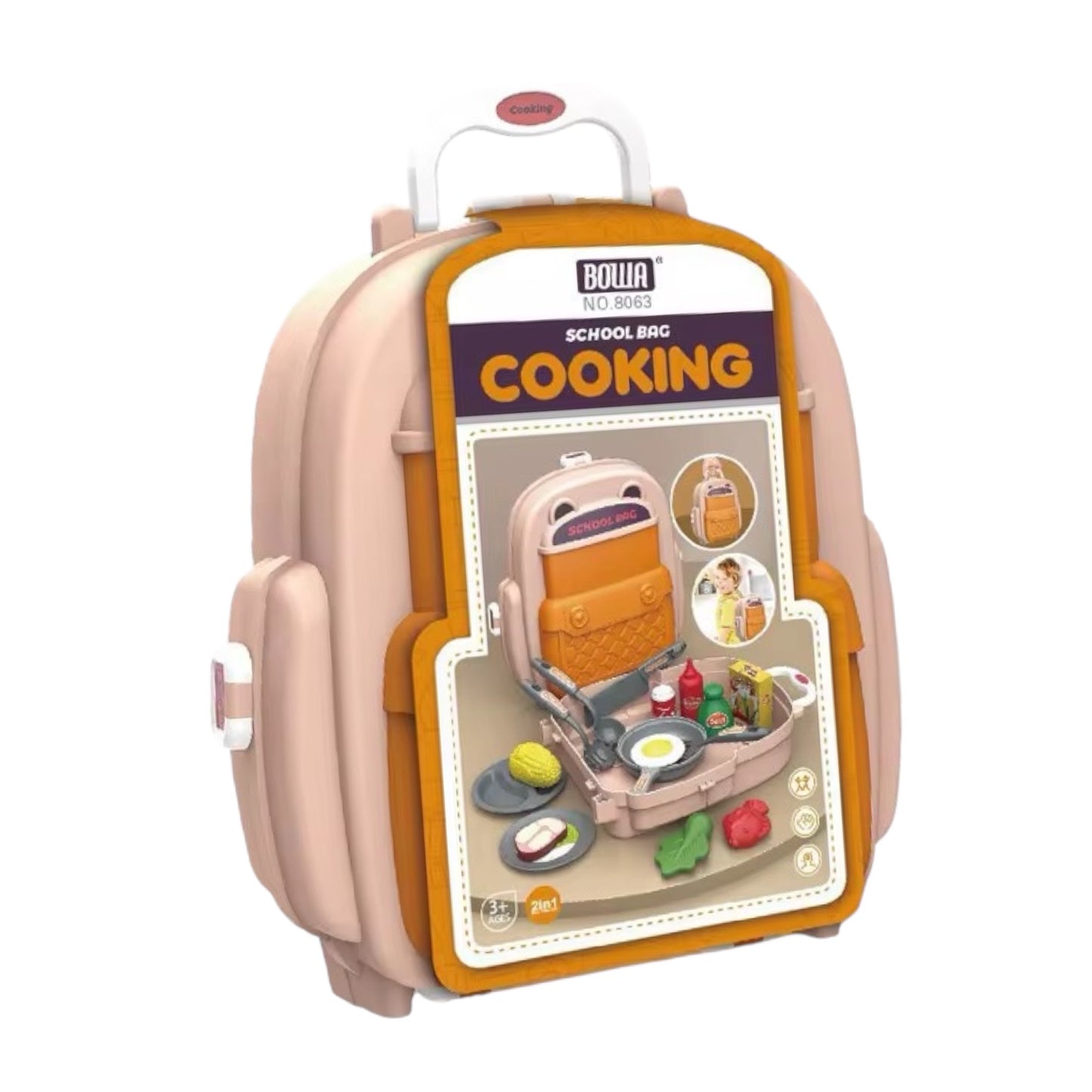 Toy Kids Cooking Backpack Playset – 22-Piece Portable Kitchen Toy for Boys & Girls – Pretend Play Chef Set