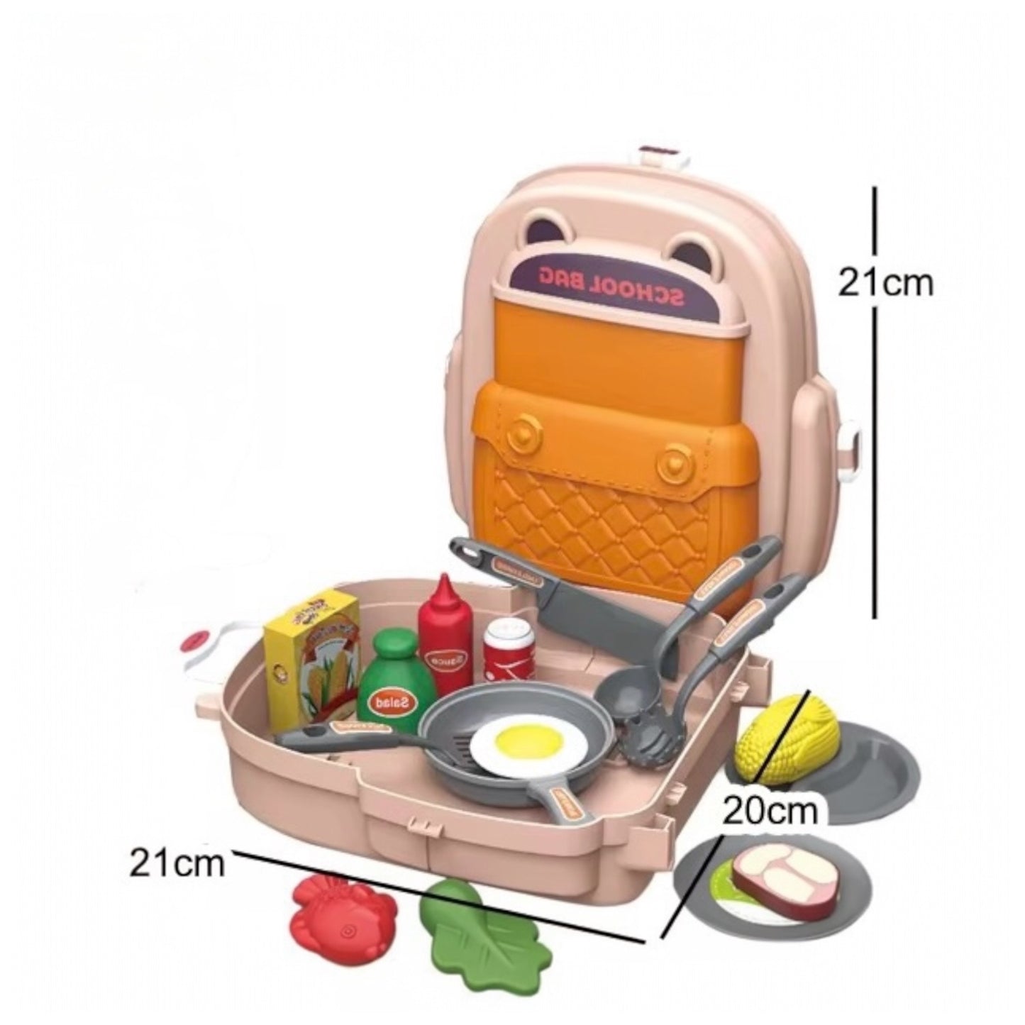 Toy Kids Cooking Backpack Playset – 22-Piece Portable Kitchen Toy for Boys & Girls – Pretend Play Chef Set