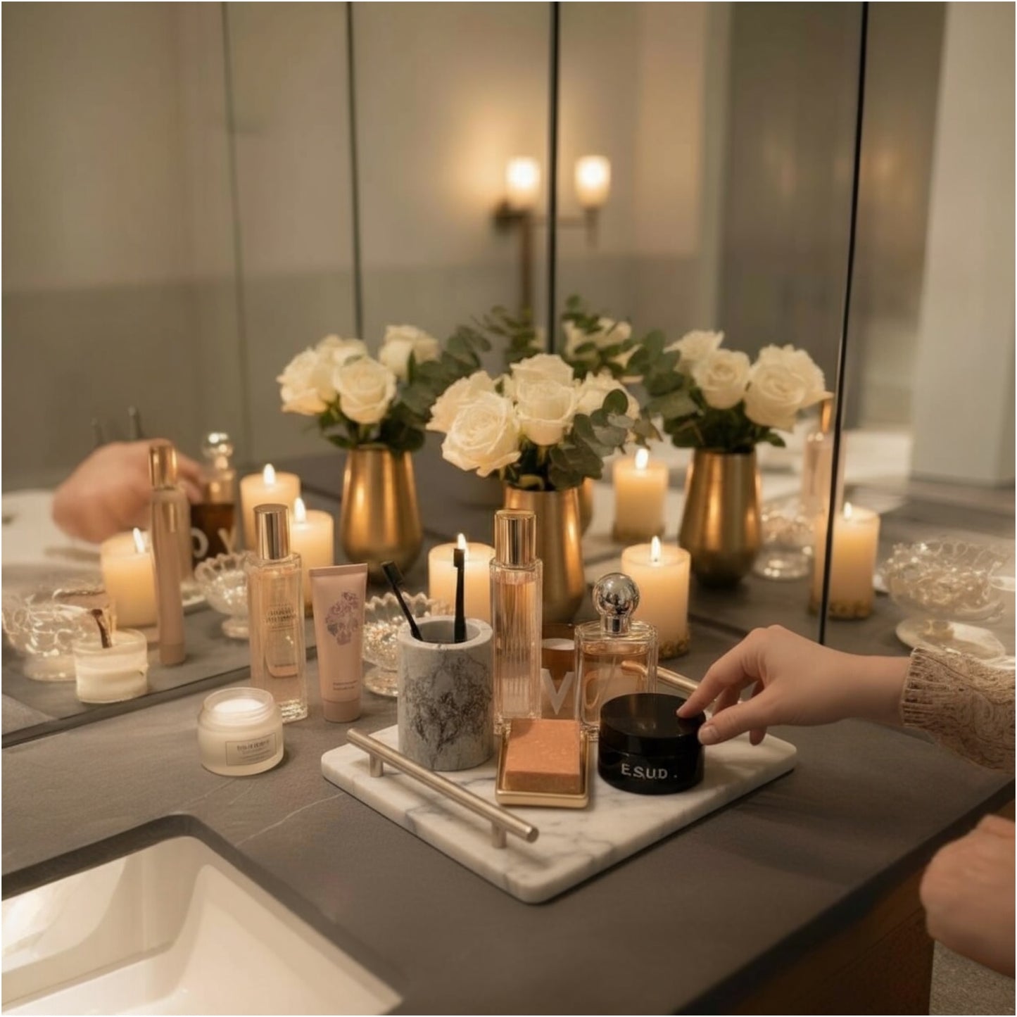 Marble Serving Tray With Silver Handles