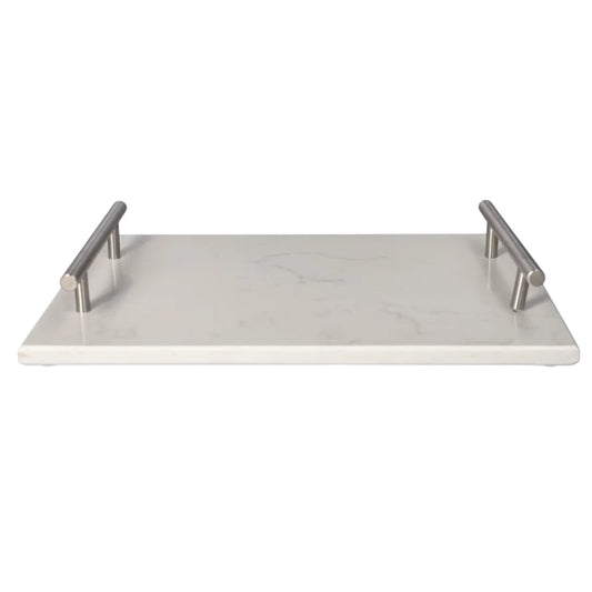 Marble Serving Tray With Silver Handles
