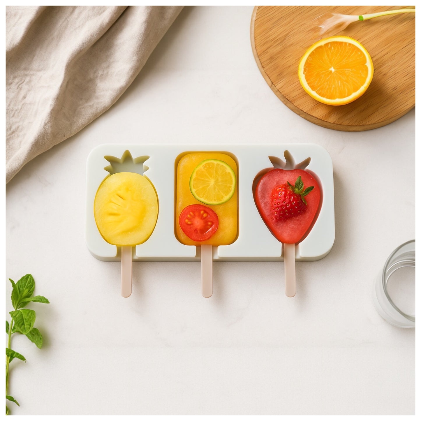 Silicone Ice Pop Mould – Pineapple, Ice-Cream & Strawberry Shape