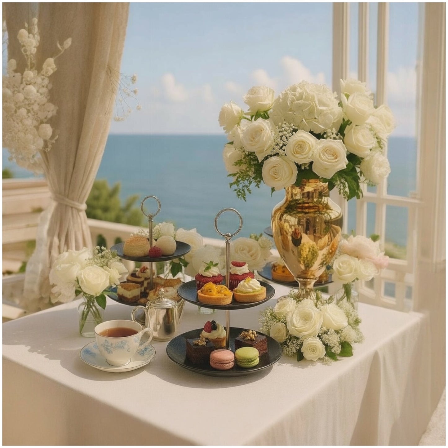 2-Tier Black Glass Dessert Stand – Elegant Serving Tray for Cakes, Pastries & High Tea