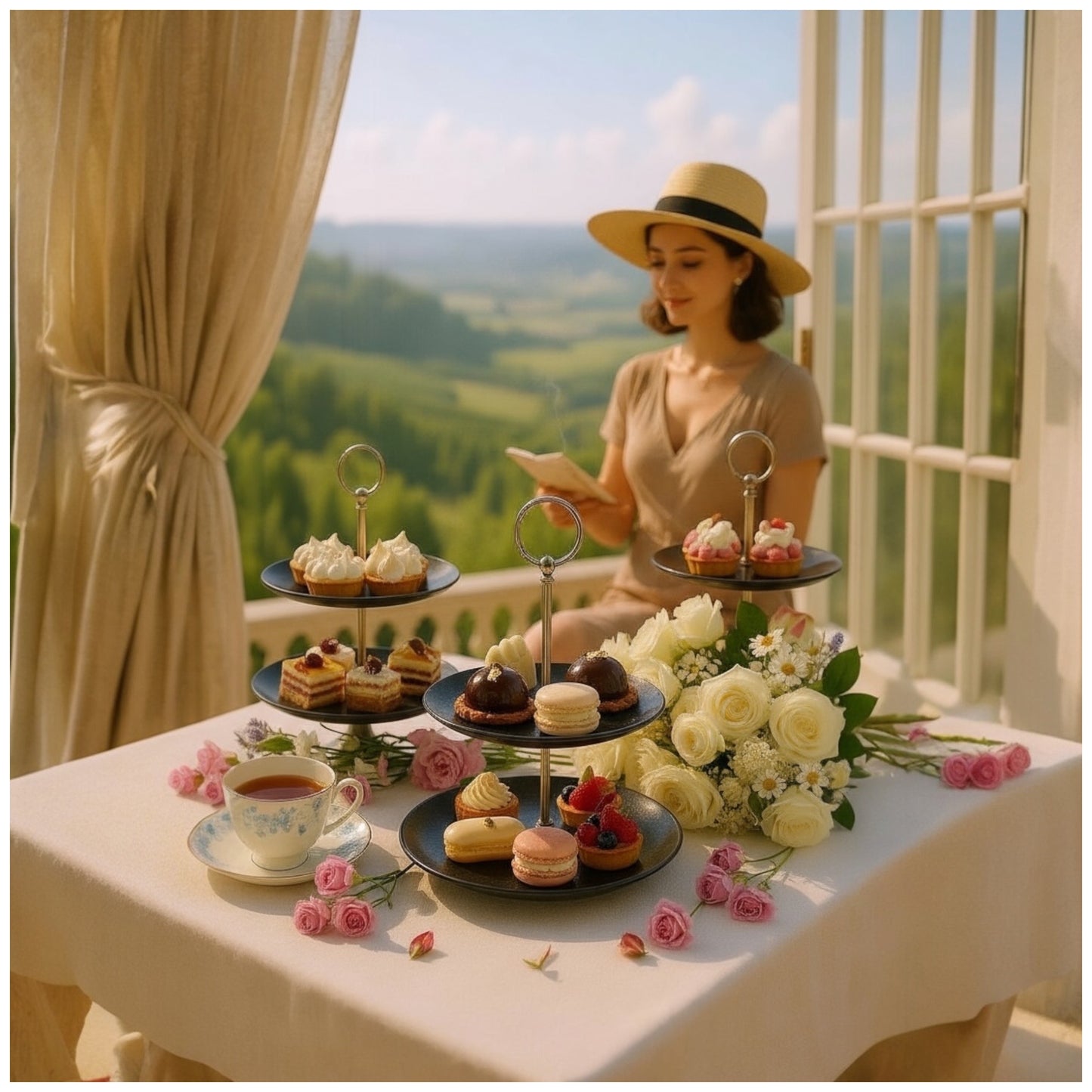 2-Tier Black Glass Dessert Stand – Elegant Serving Tray for Cakes, Pastries & High Tea