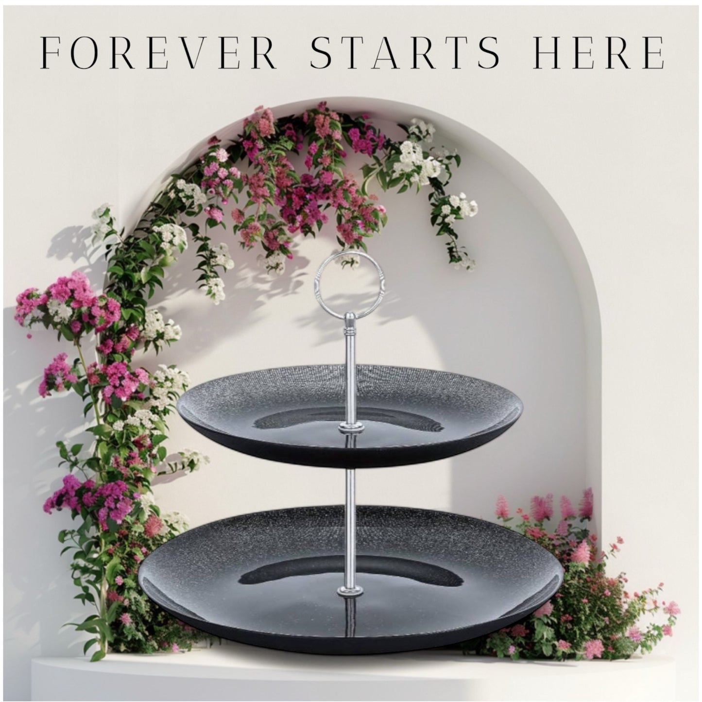 2-Tier Black Glass Dessert Stand – Elegant Serving Tray for Cakes, Pastries & High Tea