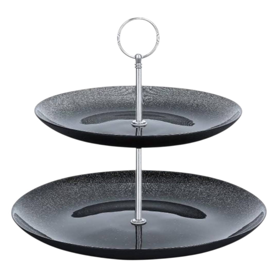 2-Tier Black Glass Dessert Stand – Elegant Serving Tray for Cakes, Pastries & High Tea