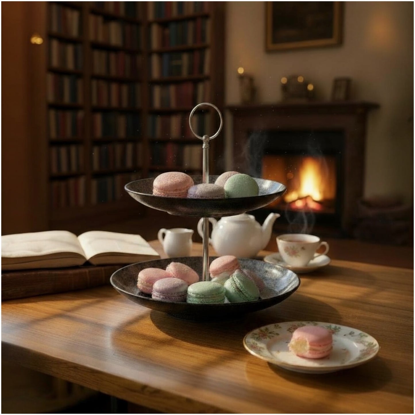 2-Tier Black Glass Dessert Stand – Elegant Serving Tray for Cakes, Pastries & High Tea