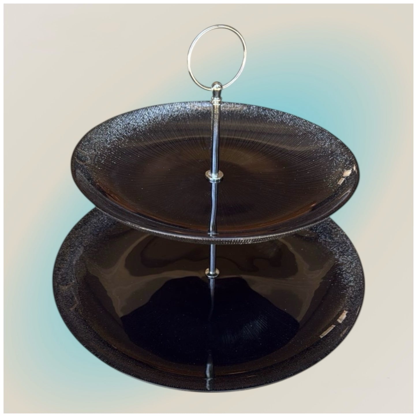 2-Tier Black Glass Dessert Stand – Elegant Serving Tray for Cakes, Pastries & High Tea
