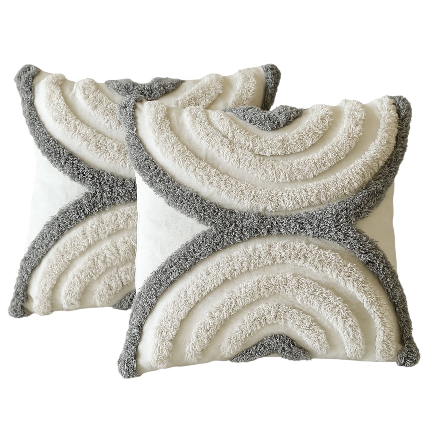 Luxury Textured Cushion Covers - Grey And Cream Tufted Cotton