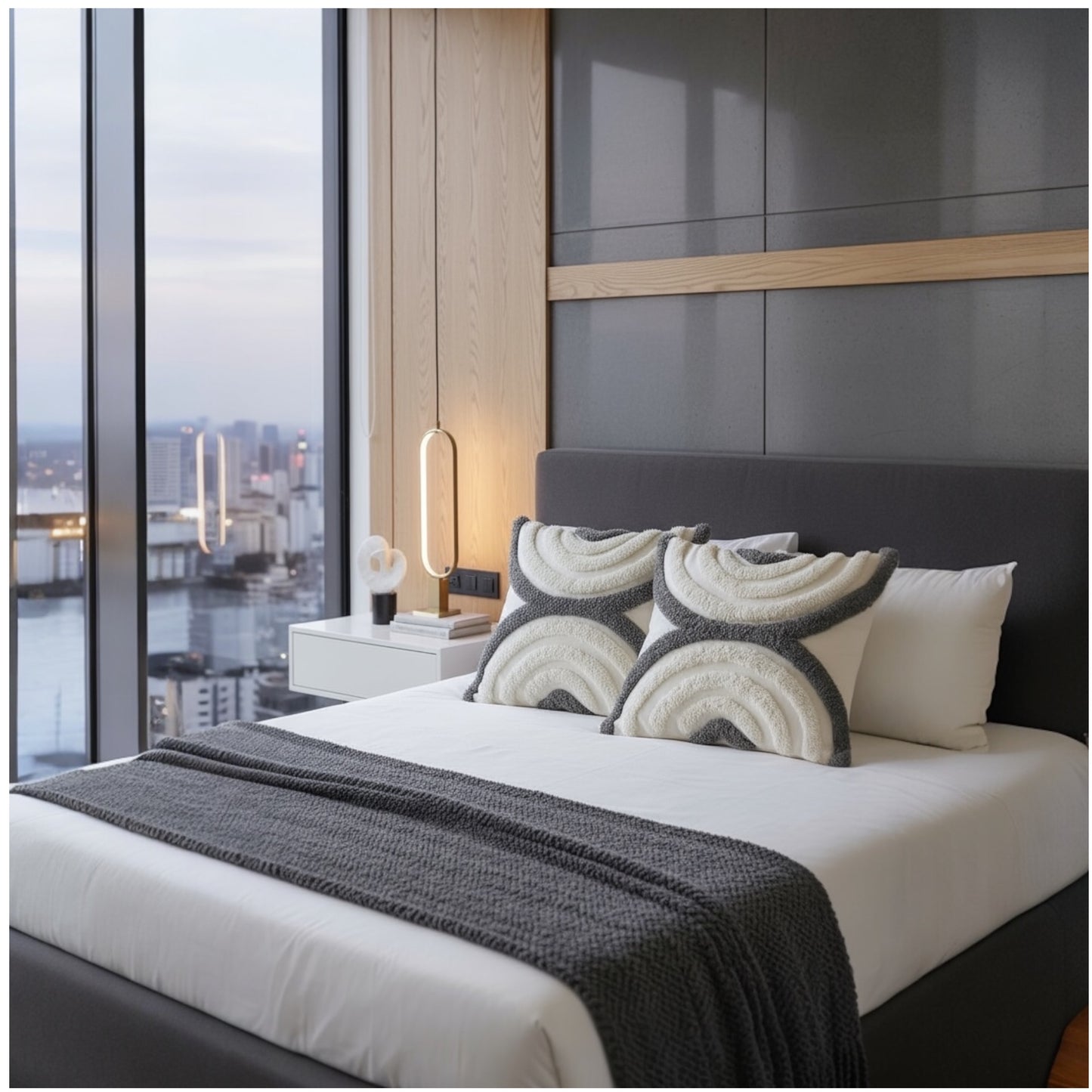 Luxury Textured Cushion Covers - Grey And Cream Tufted Cotton