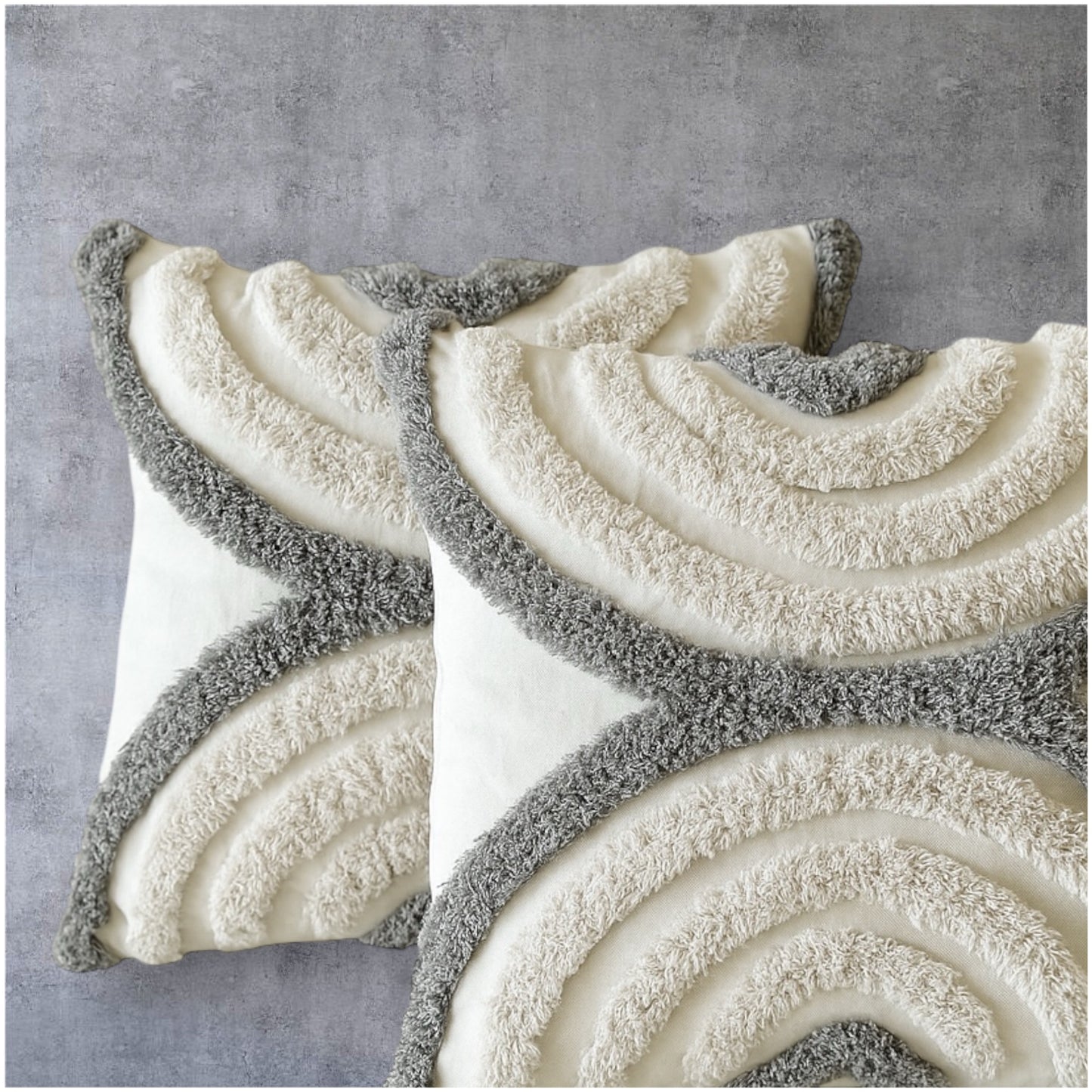 Luxury Textured Cushion Covers - Grey And Cream Tufted Cotton