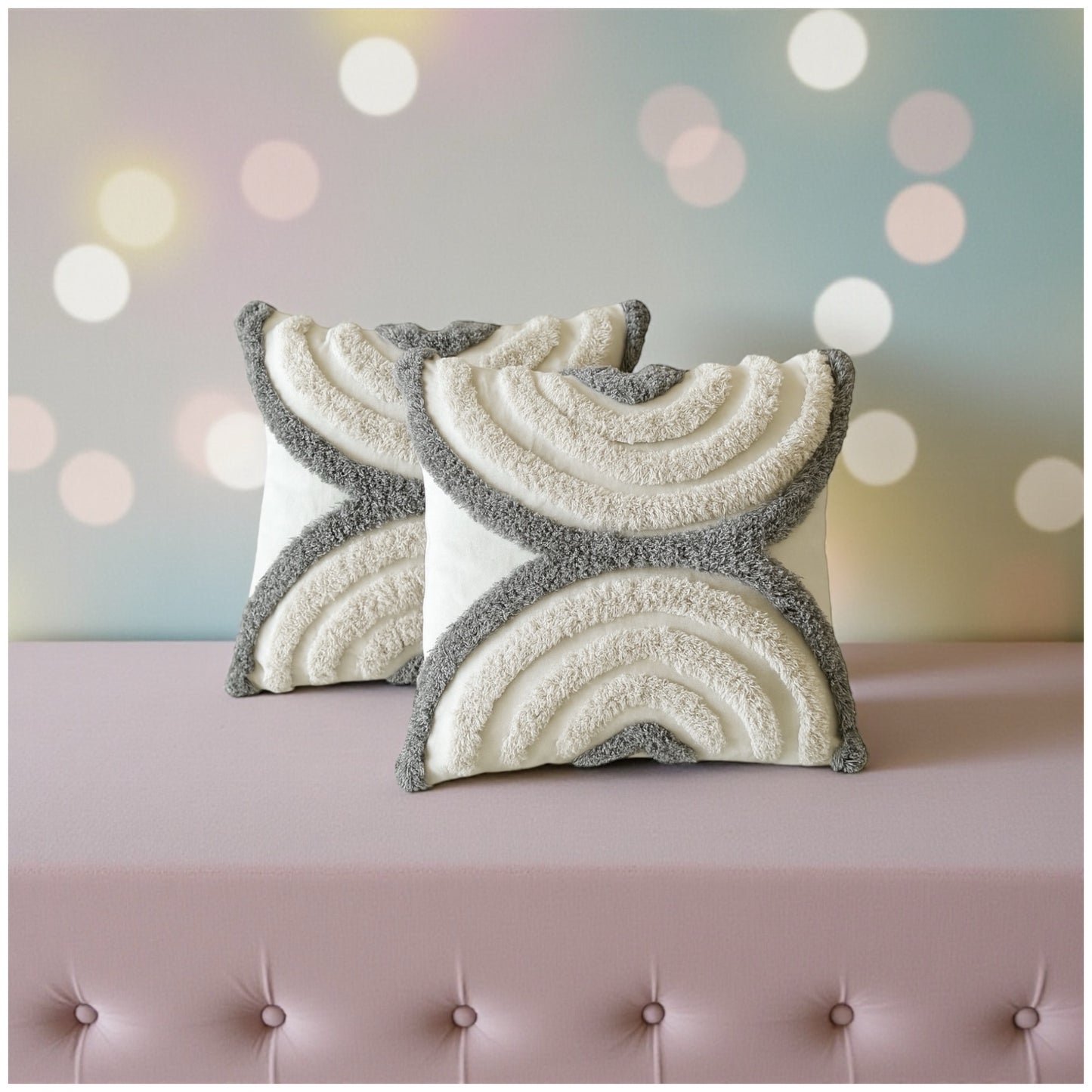 Luxury Textured Cushion Covers - Grey And Cream Tufted Cotton