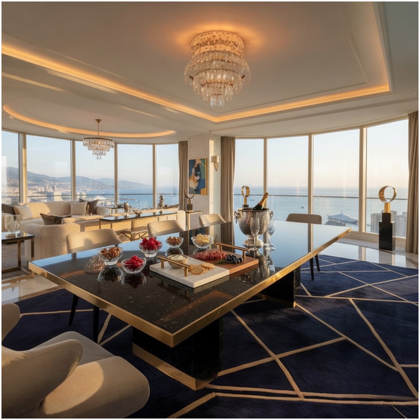 Elegant Marble and Acacia Wooden Serving Platter with Gold Handles