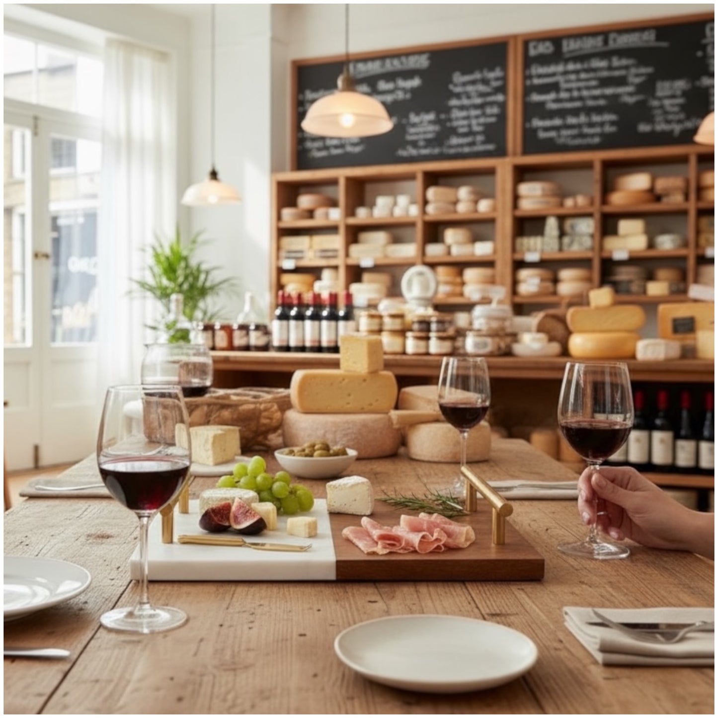 Elegant Marble and Acacia Wooden Serving Platter with Gold Handles
