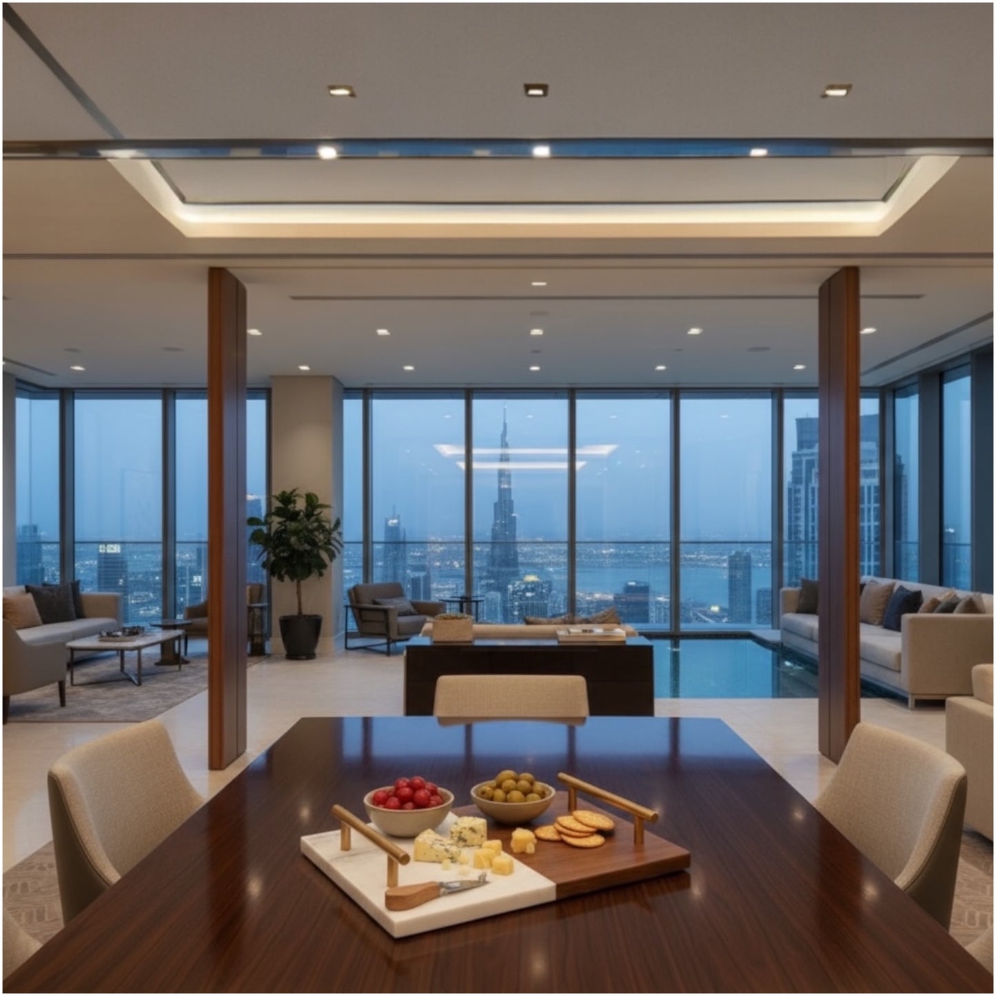 Elegant Marble and Acacia Wooden Serving Platter with Gold Handles