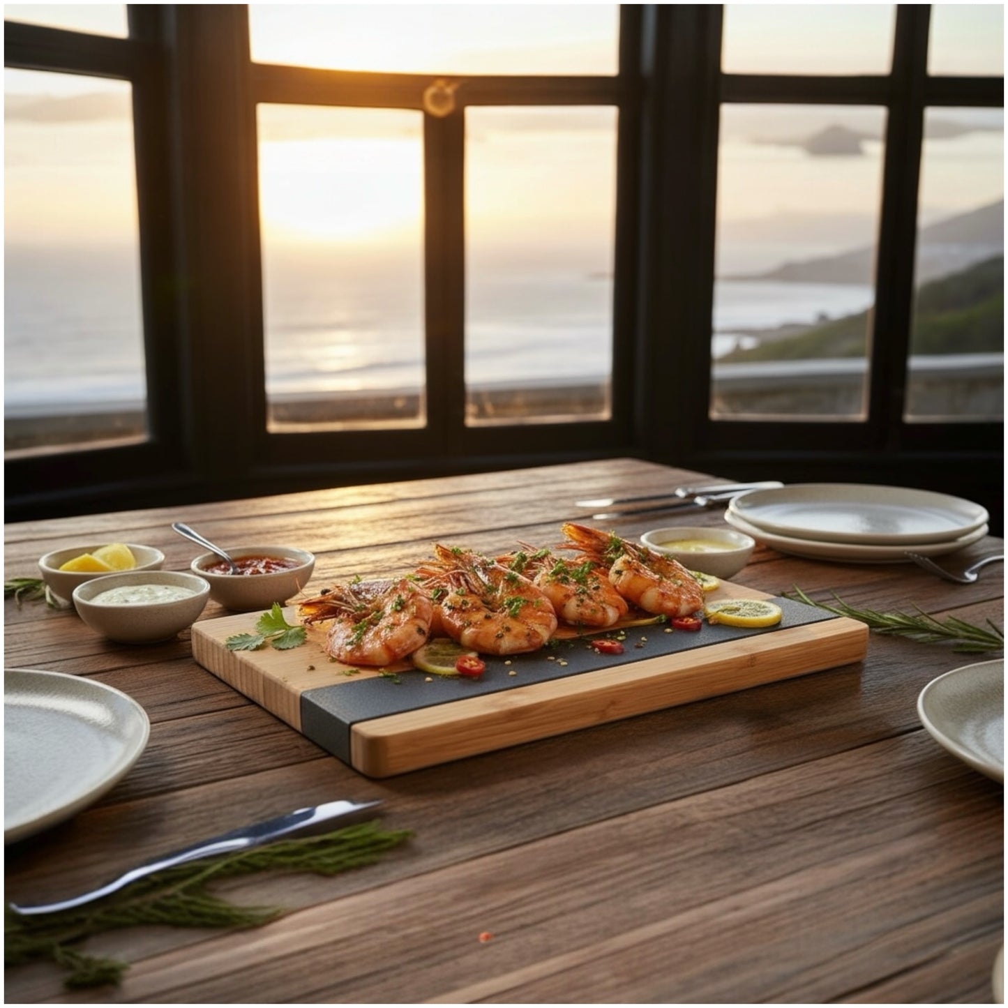 Bamboo and Slate Serving Board - Modern Charcuterie and Cheese Platter