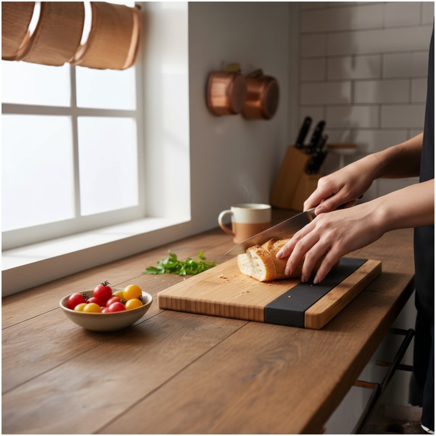 Bamboo and Slate Serving Board - Modern Charcuterie and Cheese Platter