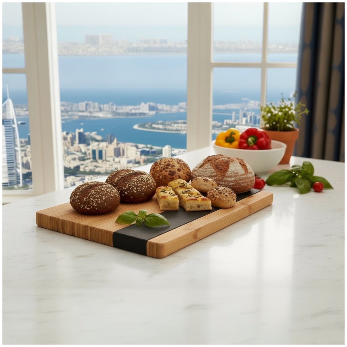 Bamboo and Slate Serving Board - Modern Charcuterie and Cheese Platter