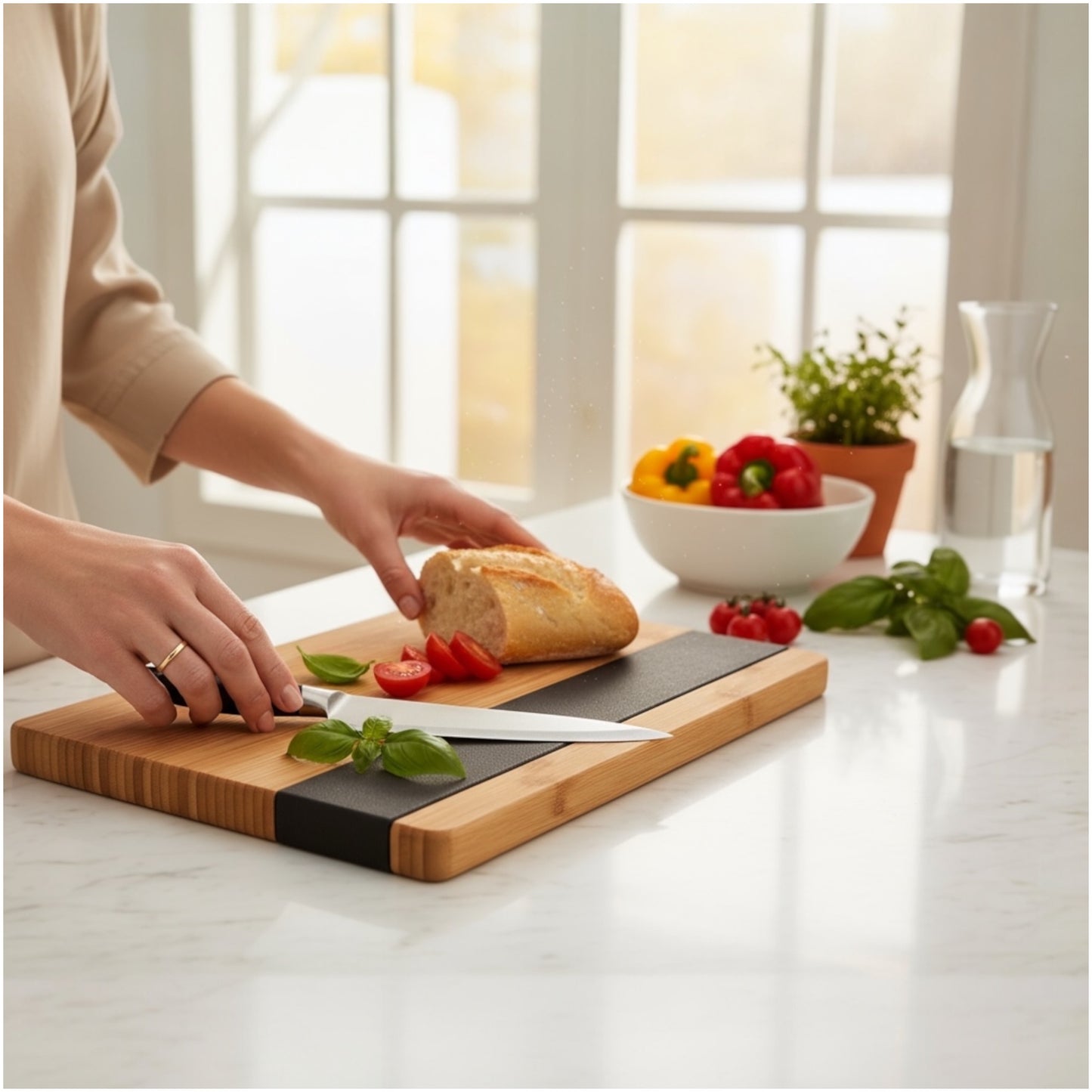 Bamboo and Slate Serving Board - Modern Charcuterie and Cheese Platter