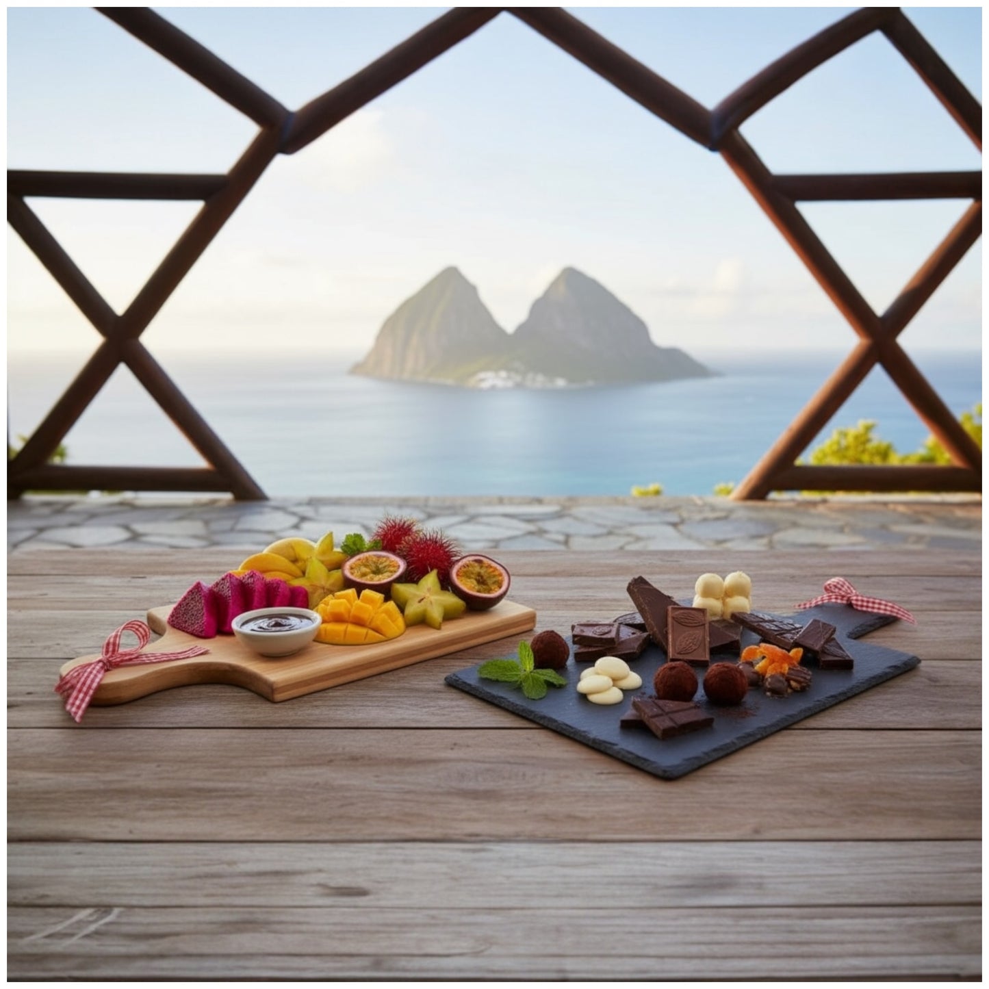 Two-Tone Bamboo & Stoneware Serving Boards - Set of 2