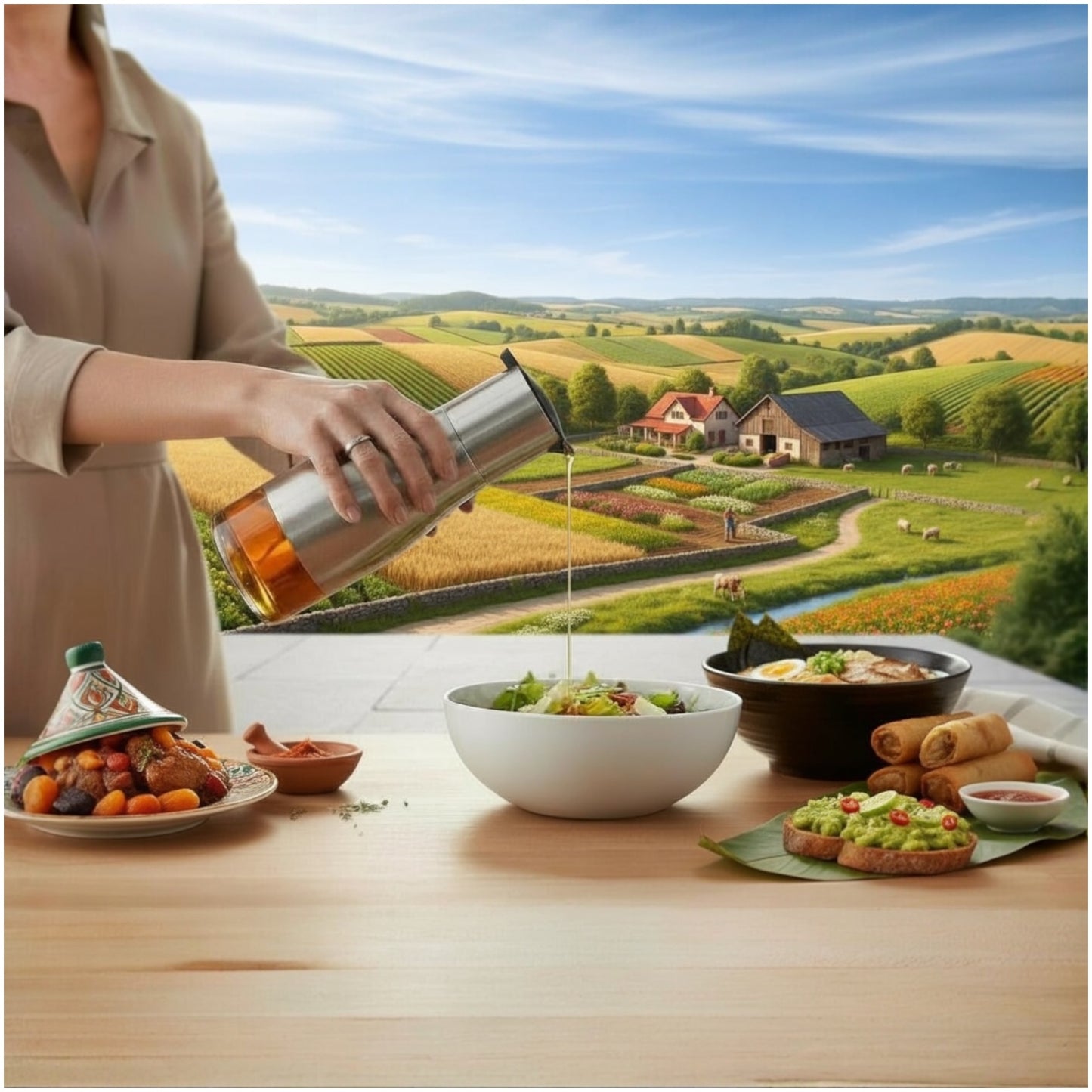 Stainless Steel & Glass Oil Bottle – 320 ml Non-Drip Dispenser