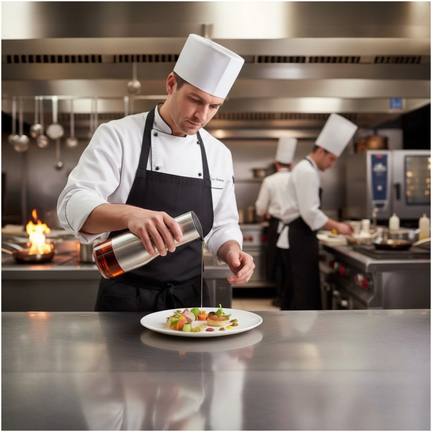 Stainless Steel & Glass Oil Bottle – 320 ml Non-Drip Dispenser