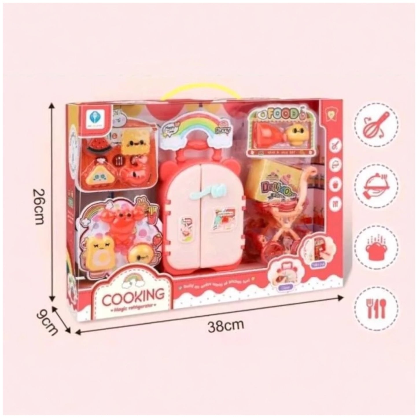 Toy Kids Cooking Refrigerator Playset – Pretend Kitchen Toy with Food Accessories (38×26×9 cm)