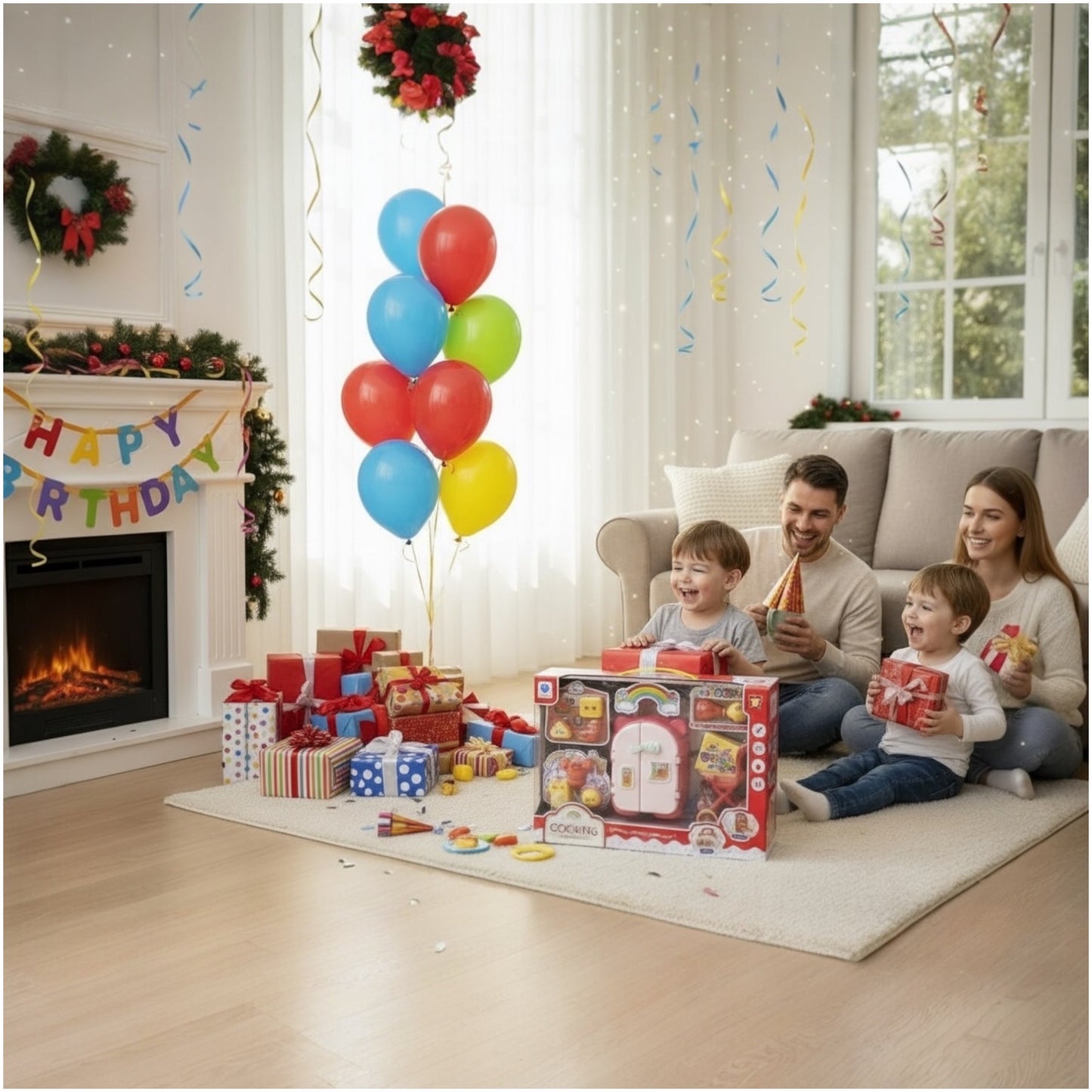 Toy Kids Cooking Refrigerator Playset – Pretend Kitchen Toy with Food Accessories (38×26×9 cm)