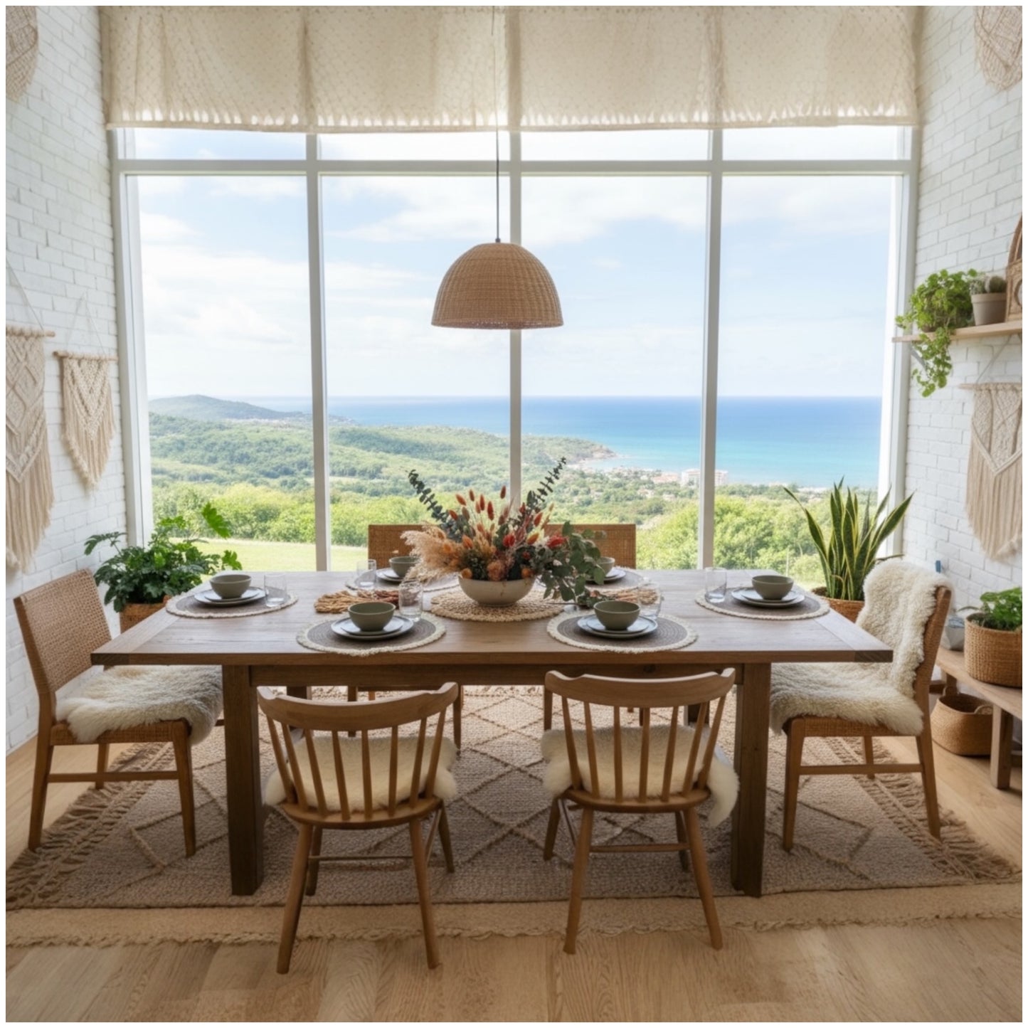 Stylish Set of Four Round Woven look Placemats–Natural Fibre Fringe Design