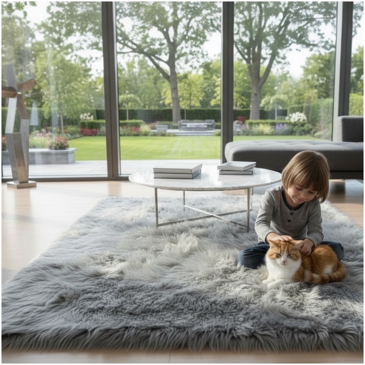 Luxury Thick Grey Faux Fur Carpet – 180 cm × 120 cm