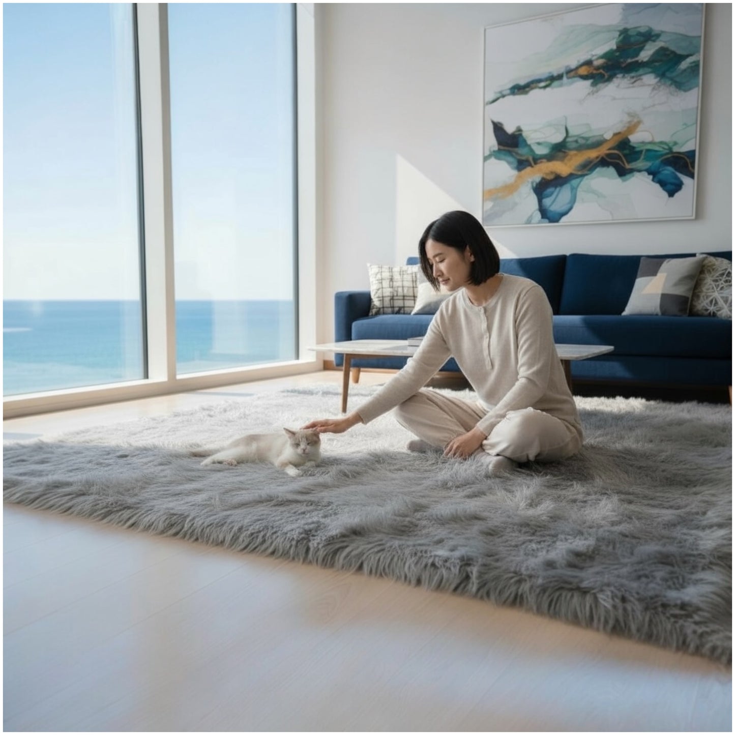 Luxury Thick Grey Faux Fur Carpet – 180 cm × 120 cm