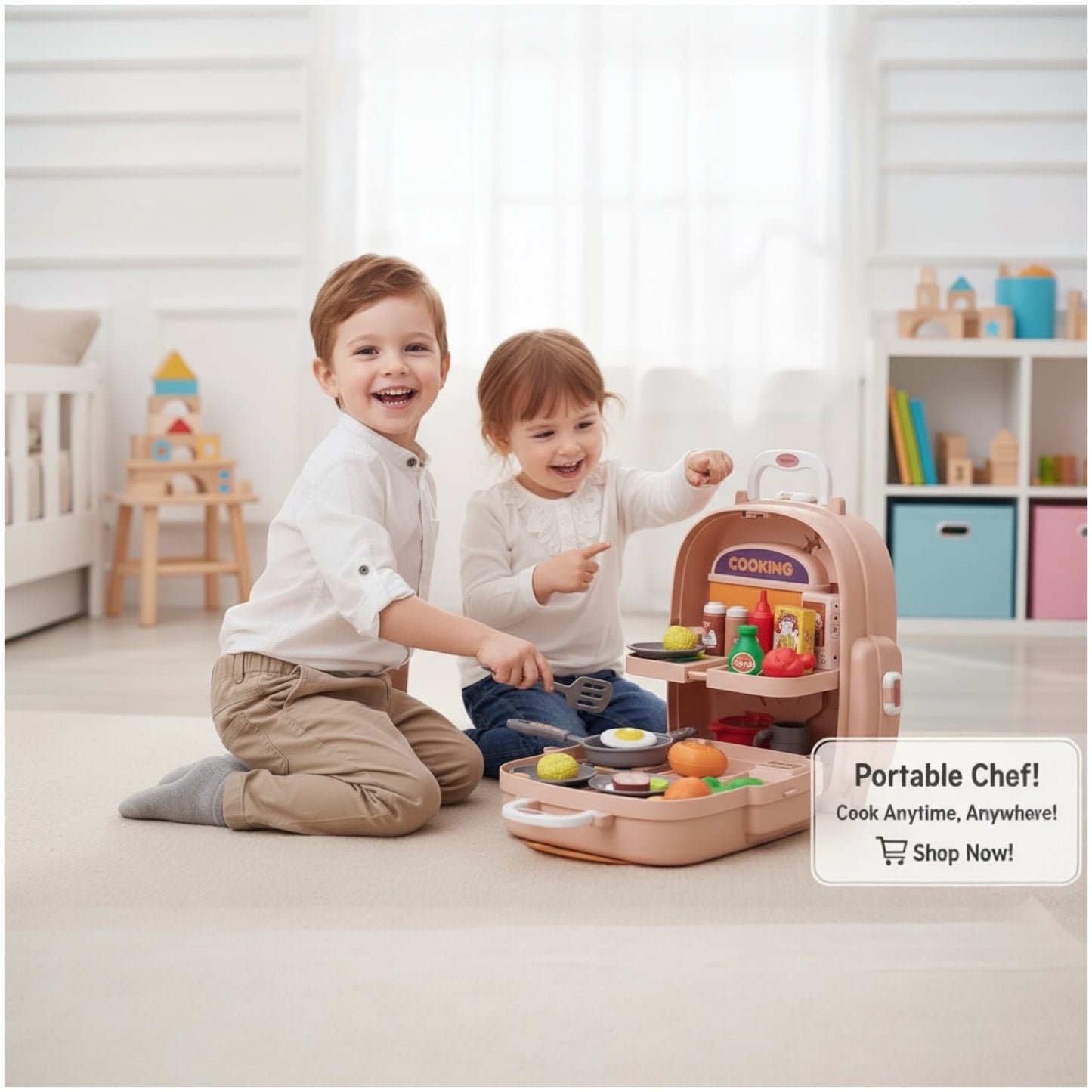 Toy Kids Cooking Backpack Playset – 22-Piece Portable Kitchen Toy for Boys & Girls – Pretend Play Chef Set