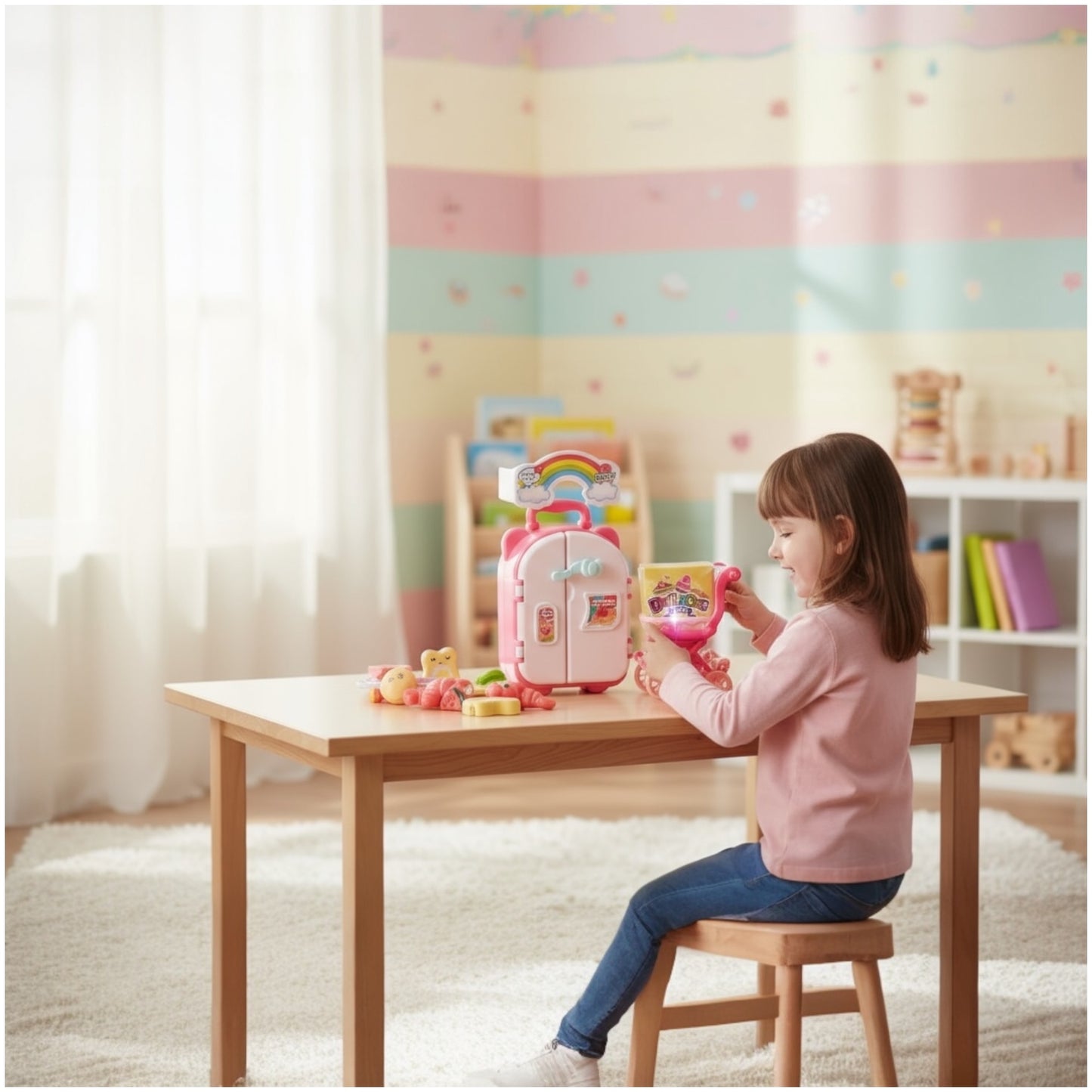 Toy Kids Cooking Refrigerator Playset – Pretend Kitchen Toy with Food Accessories (38×26×9 cm)