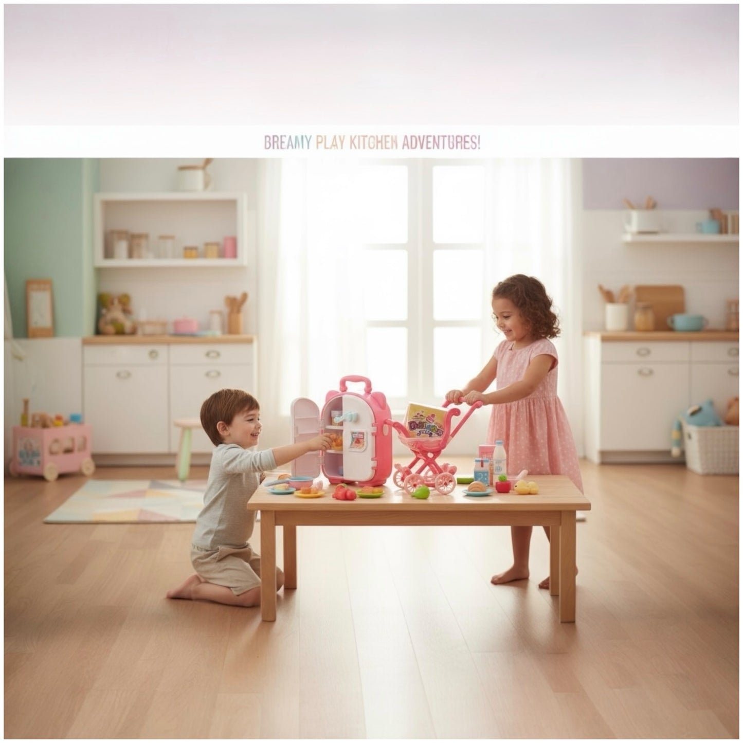 Toy Kids Cooking Refrigerator Playset – Pretend Kitchen Toy with Food Accessories (38×26×9 cm)