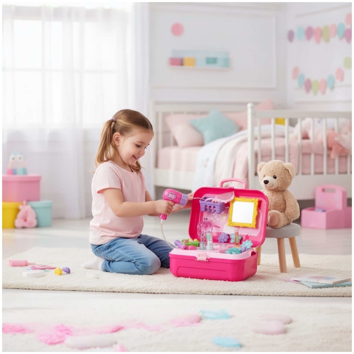 Toy 21-Piece Dresser Backpack Play Set – Portable Vanity Toy for Girls (Pink)