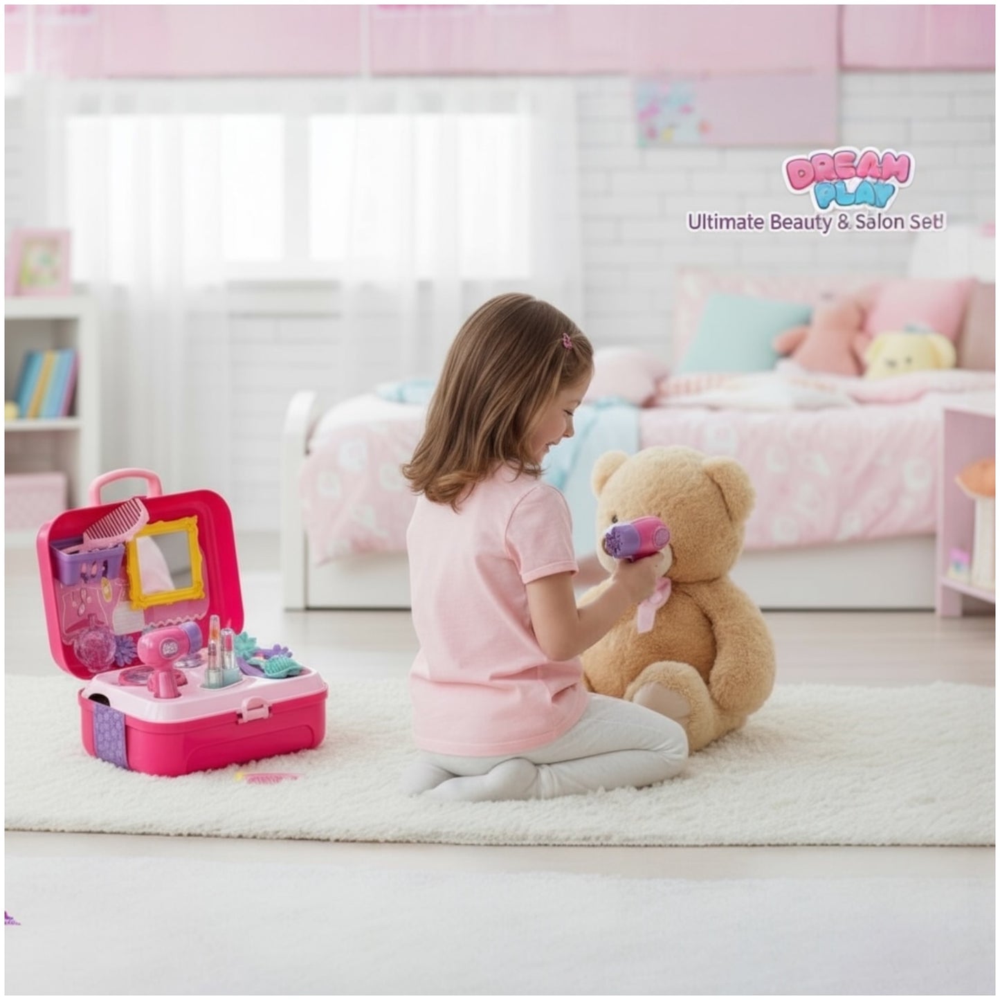 Toy 21-Piece Dresser Backpack Play Set – Portable Vanity Toy for Girls (Pink)