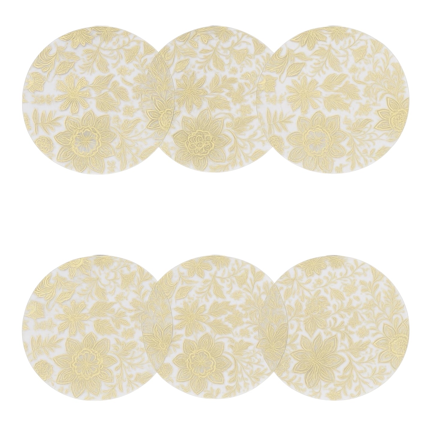 Luxury Metallic Gold-Etched Translucent Round Placemats - Set Of 6