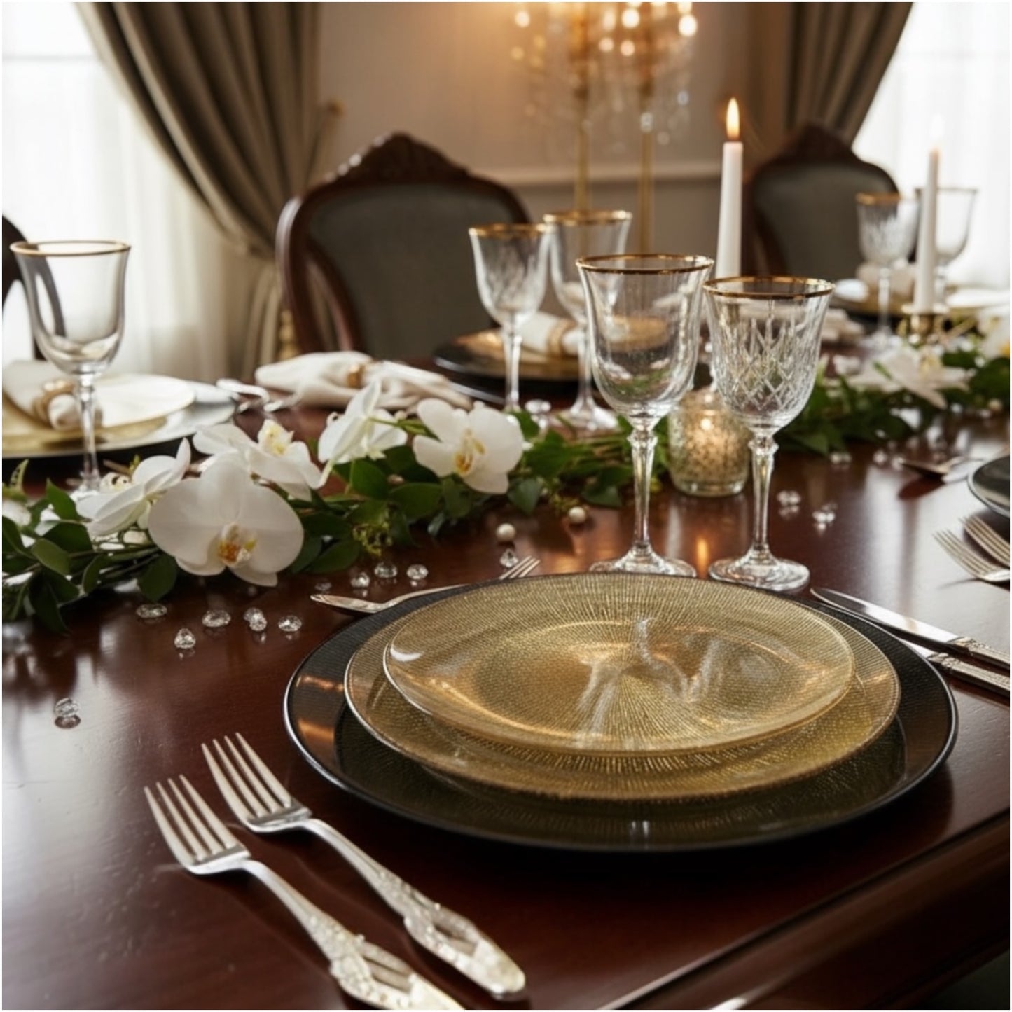 Luxury Shimmer Gold Glass Dinner Plates – 27 cm & 33 cm Set | Elegant Textured Finish for Modern Dining & Entertaining